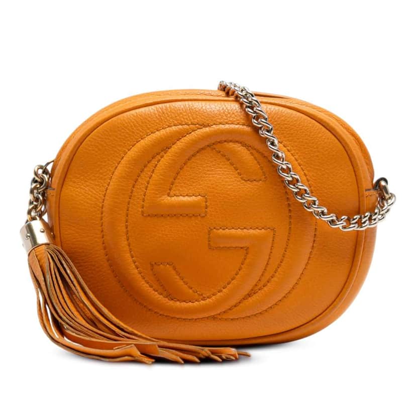 Gucci Mini Pebbled Calfskin Soho Chain Crossbody Orange Leather Good condition - Front View