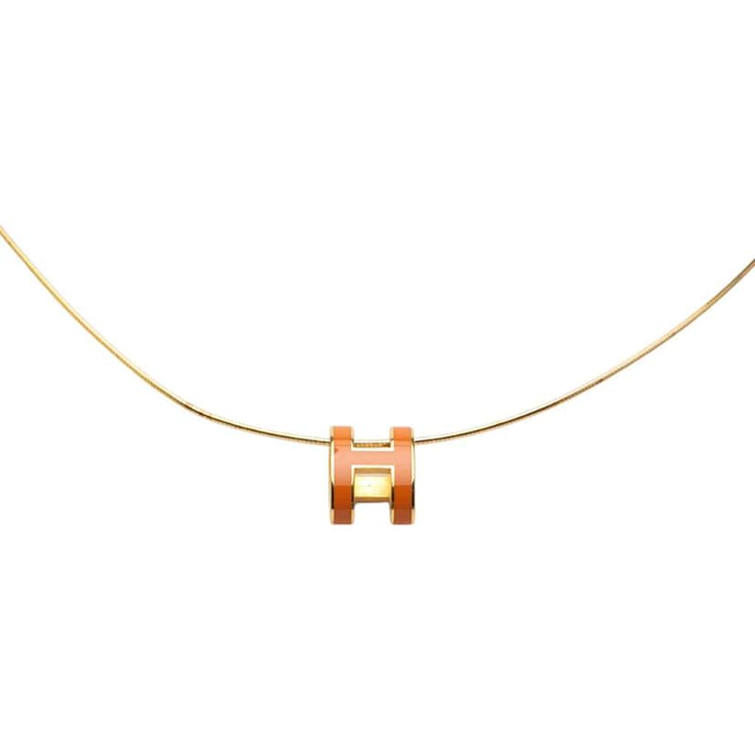 Hermès Gold Plated Enamel Pop H Pendant Necklace Gold Metal Good condition - Front View
