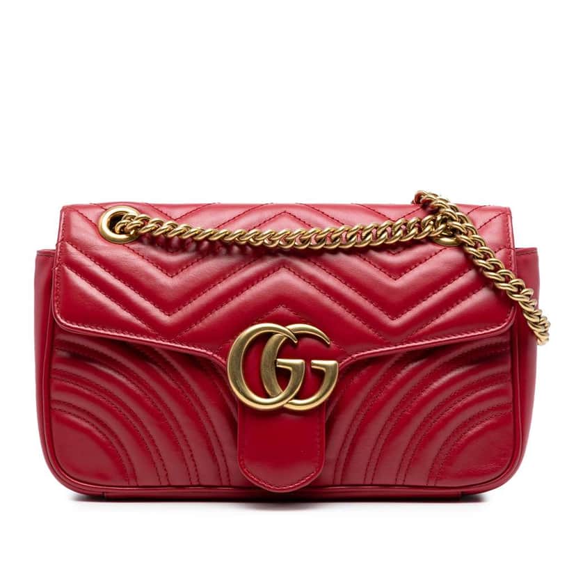 Gucci Medium GG Marmont Matelasse Leather Shoulder Bag Red Leather Good condition - Front View