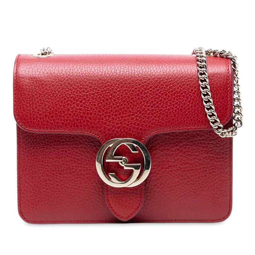Gucci Small Dollar Calfskin Interlocking G Crossbody Red Leather Good condition - Front View