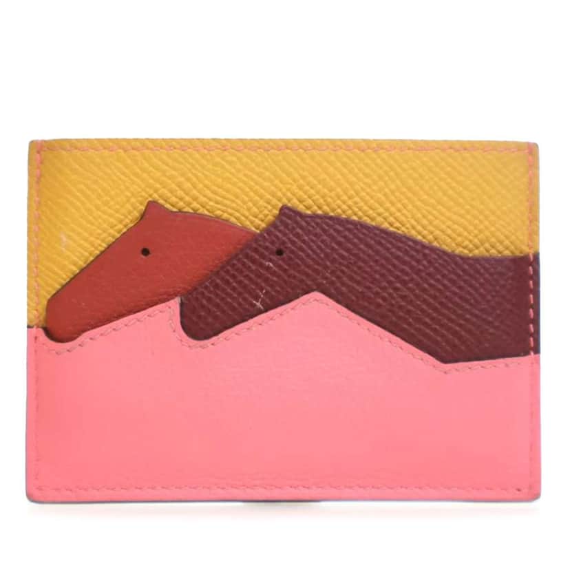 Hermès Evercolor and Epsom Les Petits Chevaux Card Holder Pink Leather Good condition - Front View