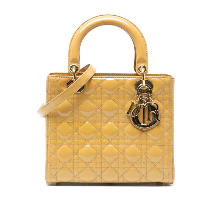 Dior Medium Patent Cannage Lady Dior Yellow Leather Good condition - Front View