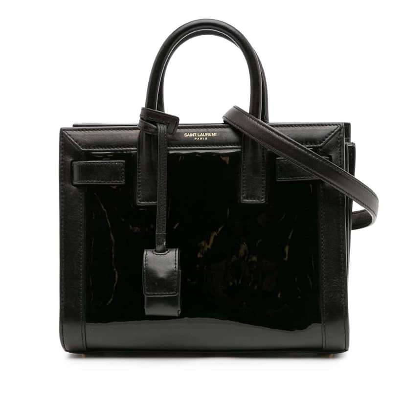 Saint Laurent Nano Patent and Calfskin Sac de Jour Satchel Black Leather Good condition - Front View