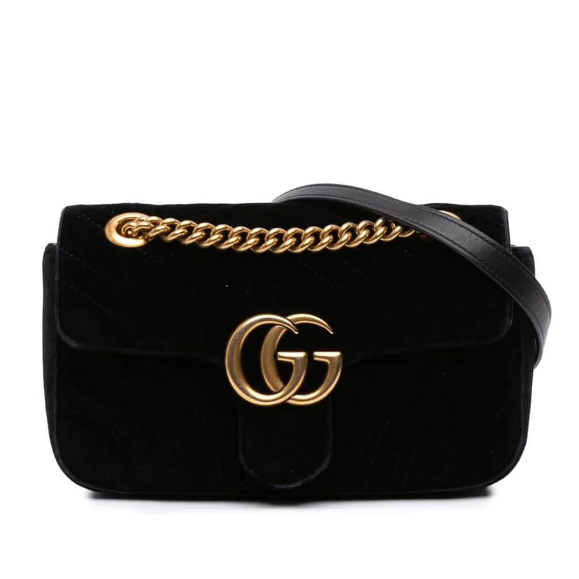Gucci Small GG Marmont Matelasse Velvet Shoulder Bag Black Velvet Good condition - Front View
