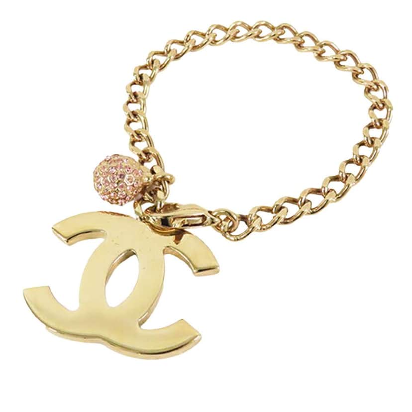 Chanel Gold Plated CC Rhinestones Charm Bracelet Gold Metal Very good condition - Front View