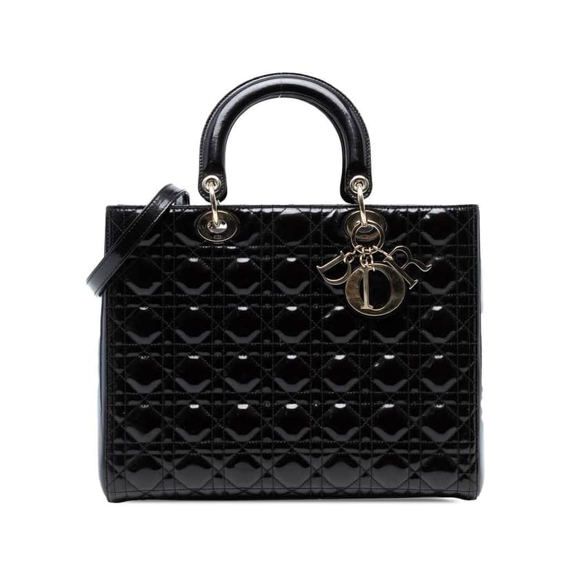 Dior Large Patent Cannage Lady Dior Black Leather Good condition - Front View