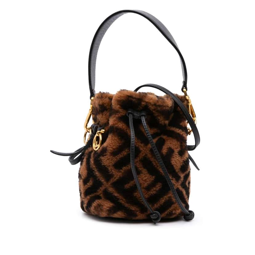 Fendi Mini Zucca Shearling Mon Tresor Bucket Bag Brown Good condition - Front View