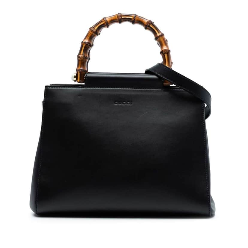 Gucci Small Leather Bamboo Nymphaea Satchel Black Leather Good condition - Front View