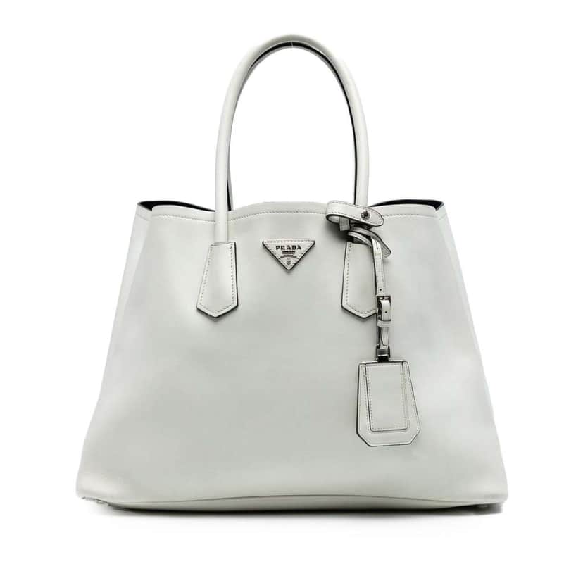 Prada Large City Calf Double Satchel White Leather Very good condition - Front View