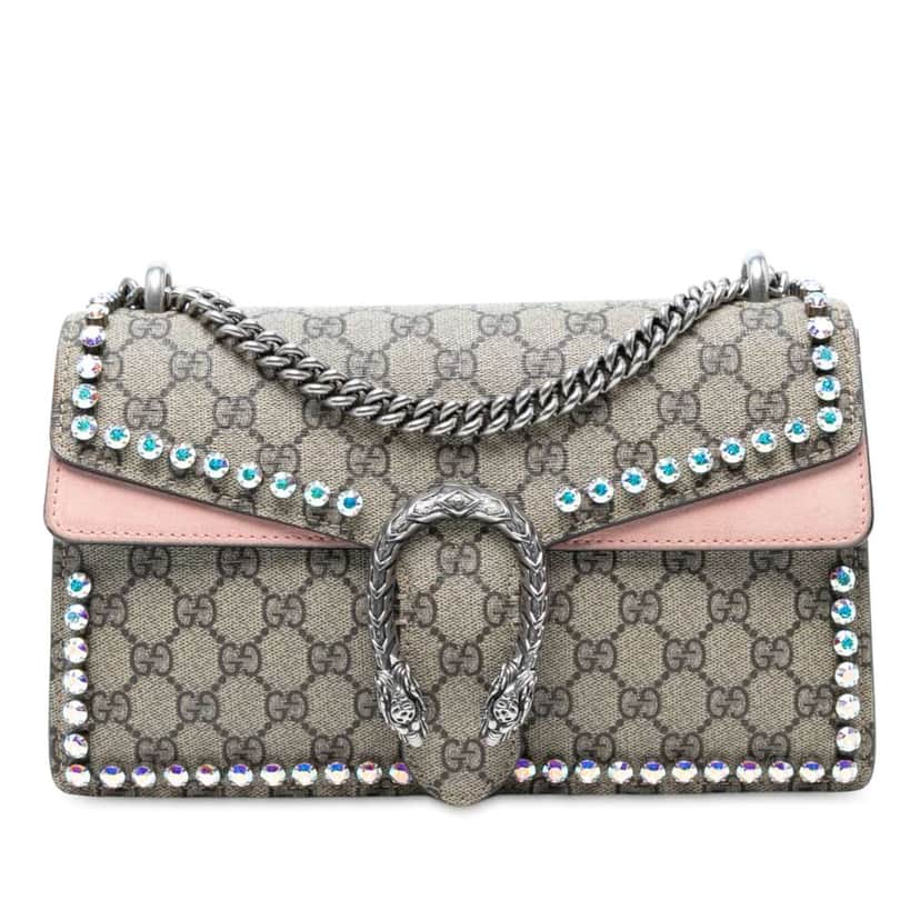 Gucci Medium GG Supreme Crystal Dionysus Shoulder Bag Brown Canvas Good condition - Front View