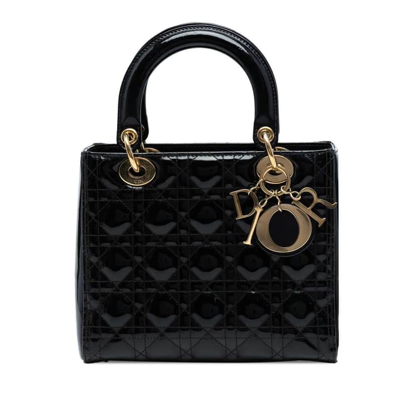 Dior Medium Patent Cannage Lady Dior Black Leather Good condition - Front View