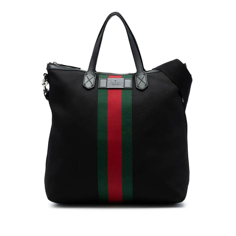 Gucci Canvas Techno Web Vertical Zip Tote Black Canvas Good condition - Front View