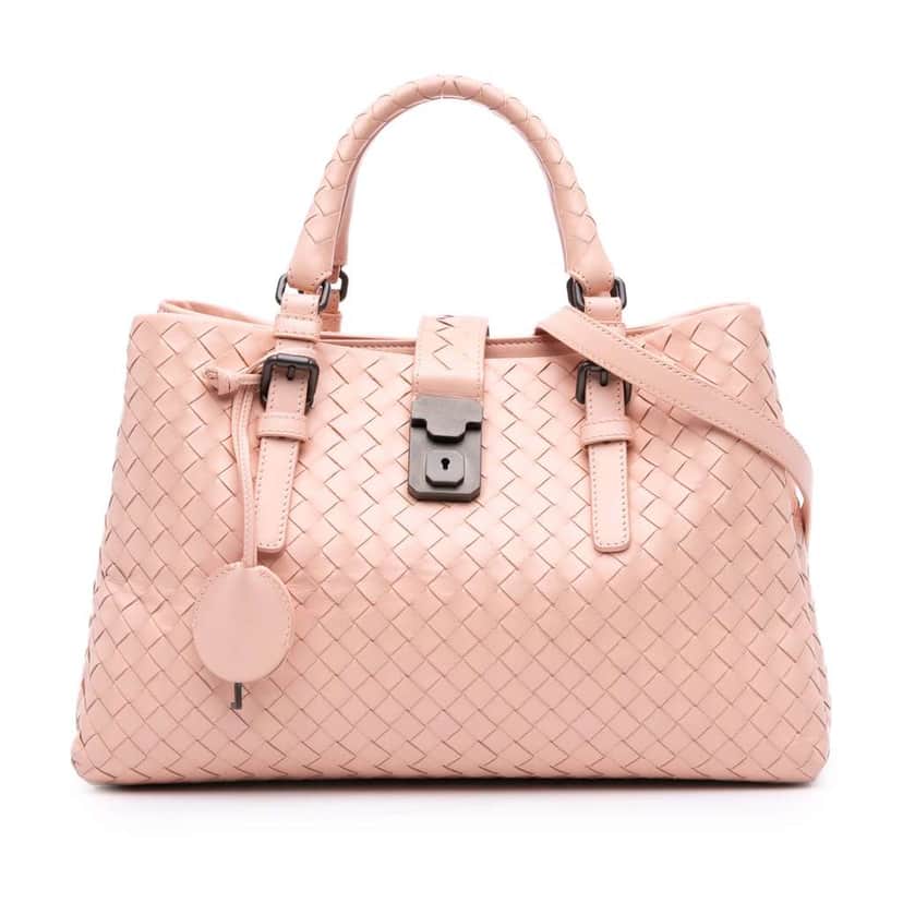 Bottega Veneta Small Nappa Intrecciato Roma Satchel Pink Leather Good condition - Front View