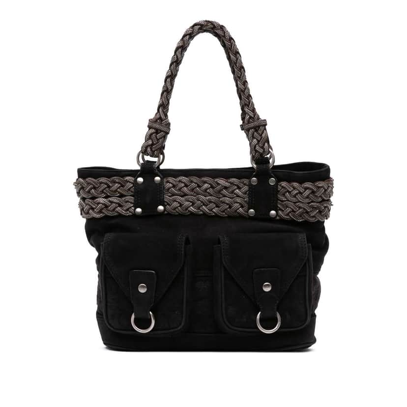 Loewe Suede Braided Chain Pocket Tote Black Leather Good condition - Front View