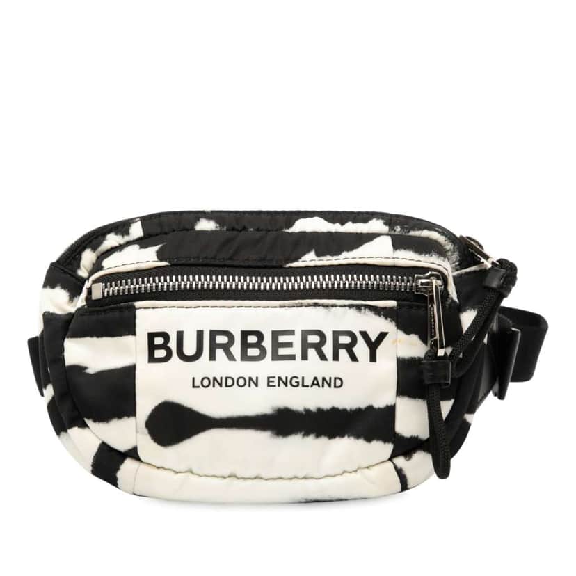Burberry Zebra Print Nylon Logo Cannon Belt Bag White Very good condition - Front View