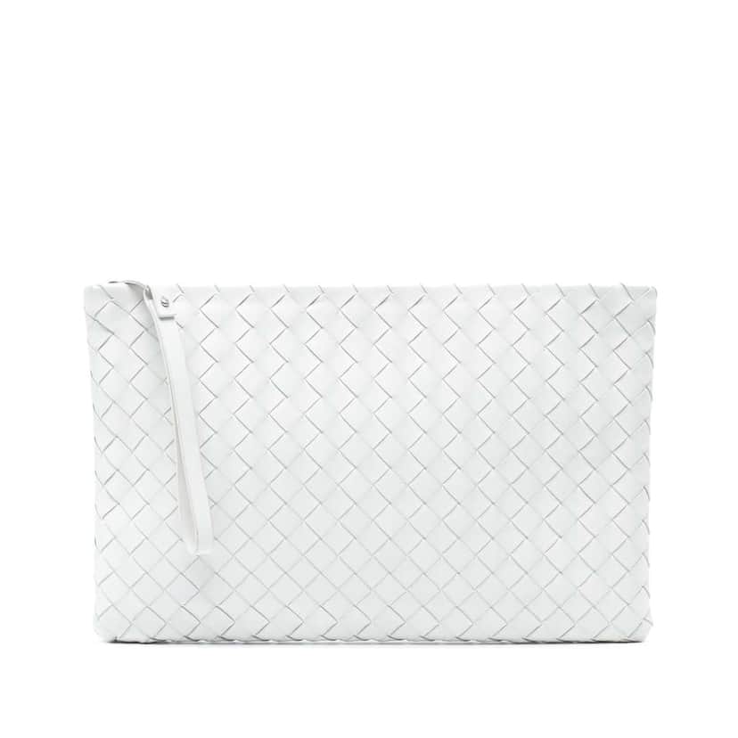 Bottega Veneta Nappa Intrecciato Wristlet Clutch White Leather Good condition - Front View
