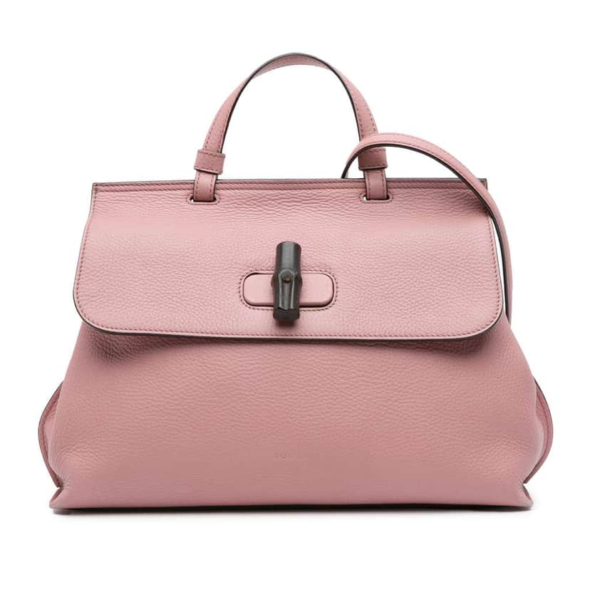 Gucci Medium Leather Bamboo Daily Satchel Pink Leather Good condition - Front View