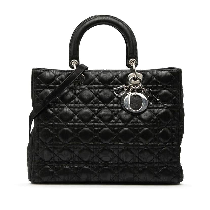 Dior Large Iridescent Fabric Cannage Lady Dior Black Polyester Good condition - Front View