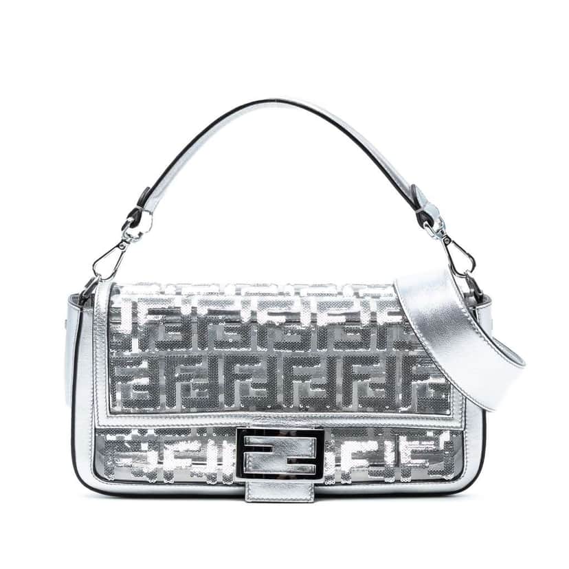 Fendi Nicki Minaj Medium Sequined PVC FF 1974 Baguette Satchel Silver Good condition - Front View
