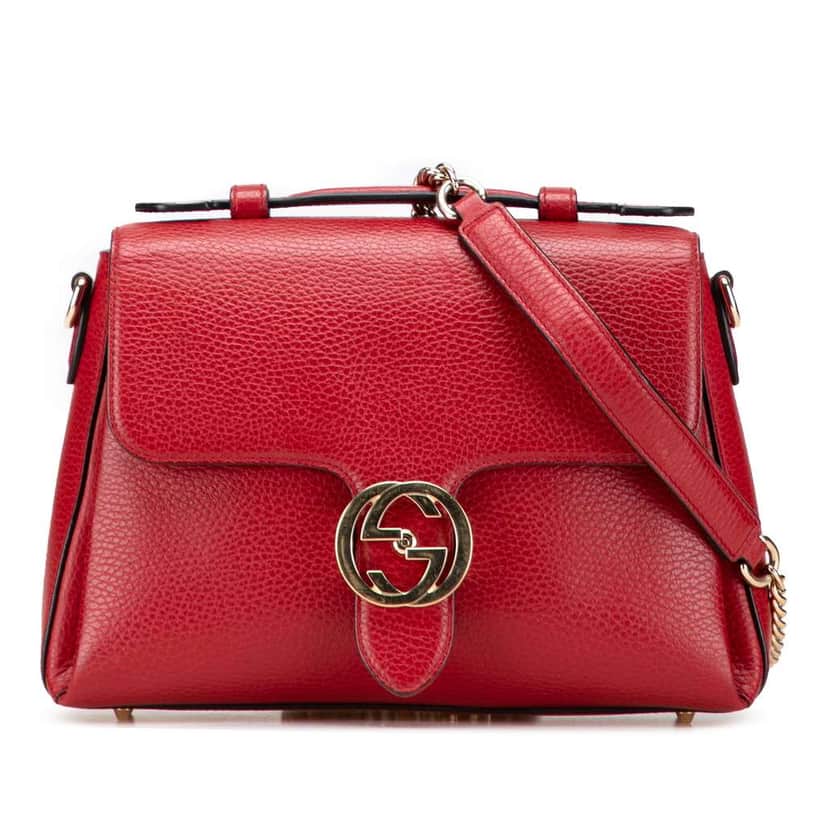 Gucci Small Dollar Calf Interlocking G Satchel Red Leather Very good condition - Front View