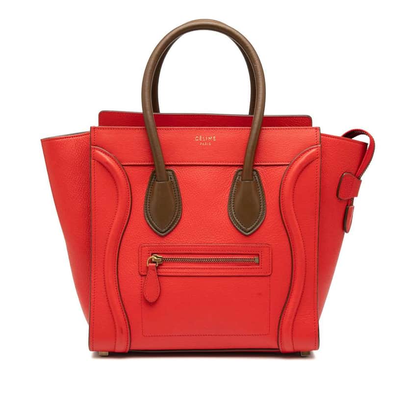 Celine Micro Bicolor Calfskin Luggage Tote Red Leather Good condition - Front View