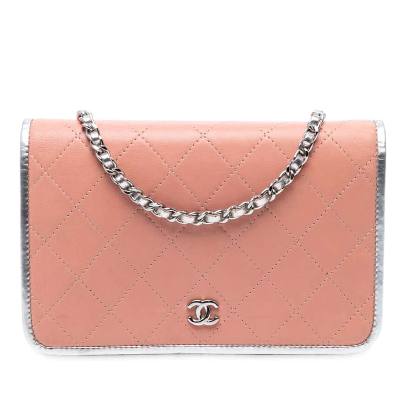 Chanel CC Quilted Bicolor Lambskin Wallet On Chain Pink Leather Very good condition - Front View