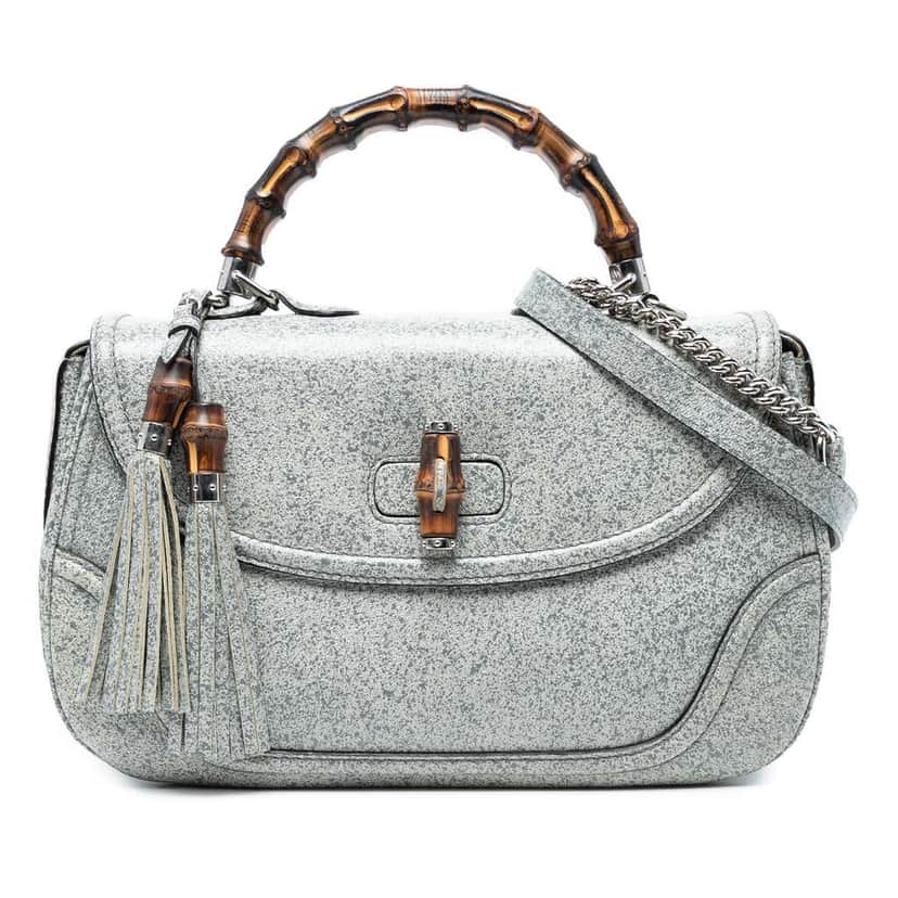Gucci Large Speckled Leather New Bamboo Top Handle Bag Grey Leather Good condition - Front View
