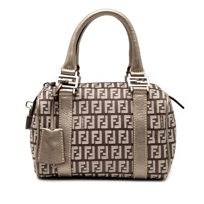 Fendi Mini Zucchino Canvas Forever Bauletto Boston Bag Brown Canvas Good condition - Front View