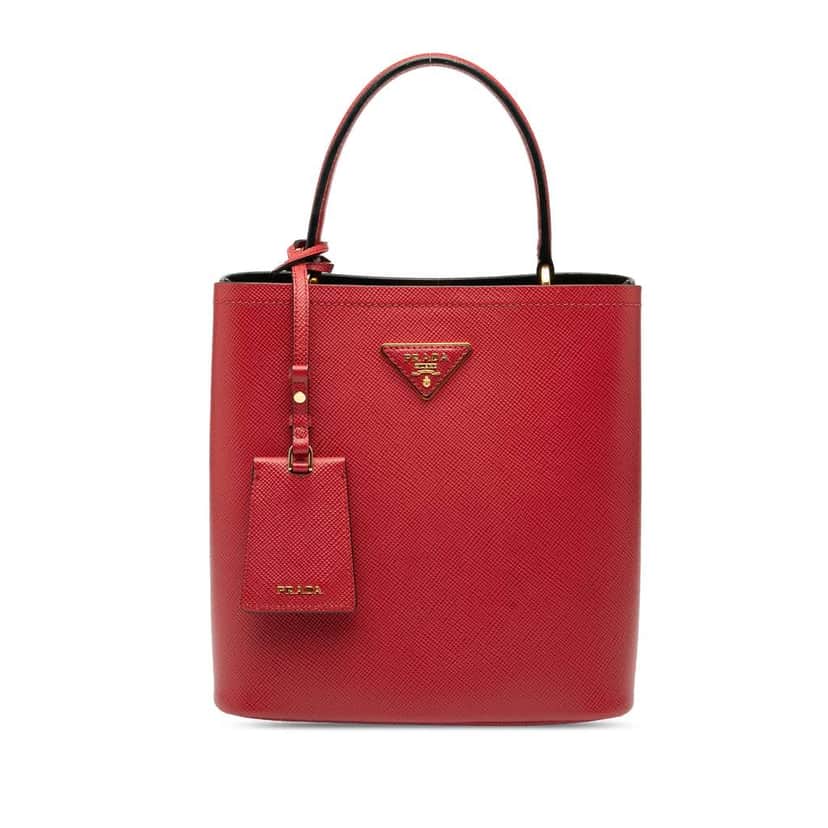 Prada Medium Saffiano Cuir Panier Satchel Red Leather Good condition - Front View