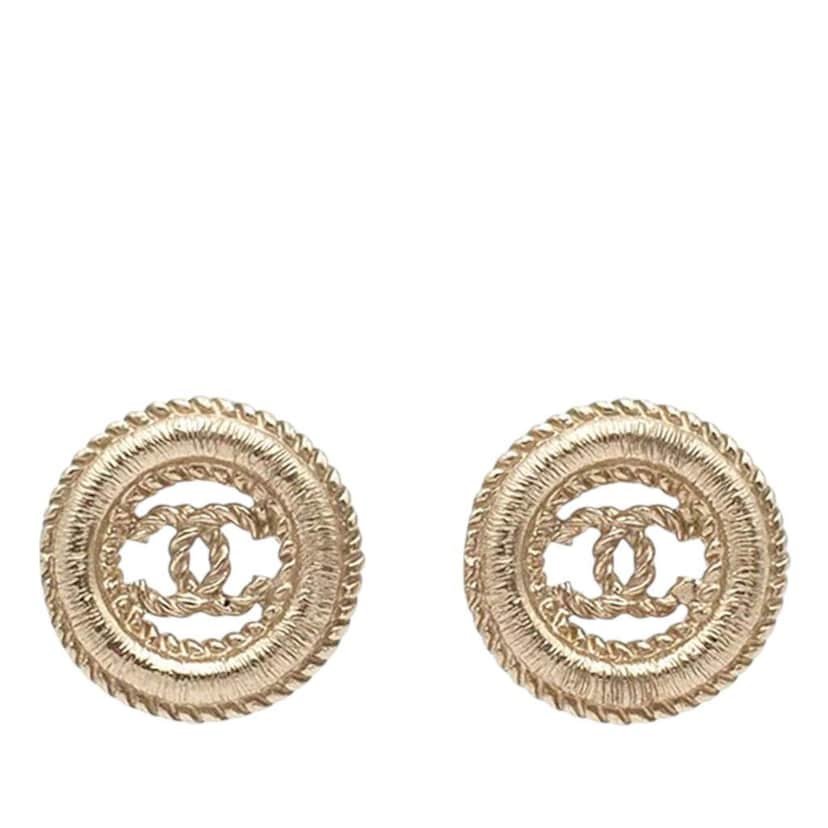 Chanel Gold Plated CC Twisted Round Push Back Earrings Gold Metal Good condition - Front View