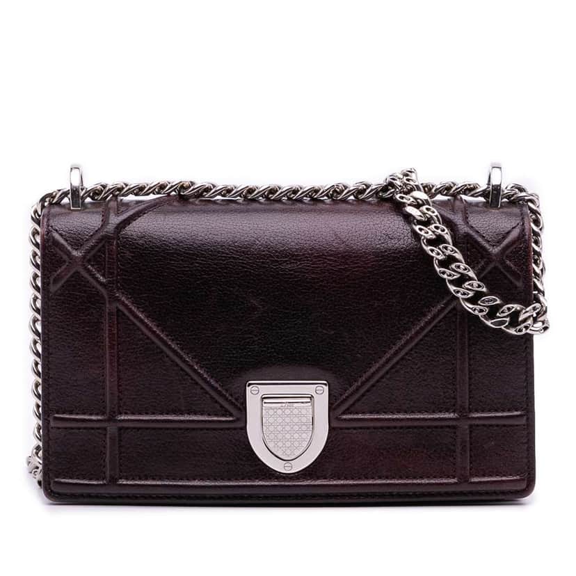 Dior Mini Grained Calfskin Diorama Flap Brown Leather Good condition - Front View