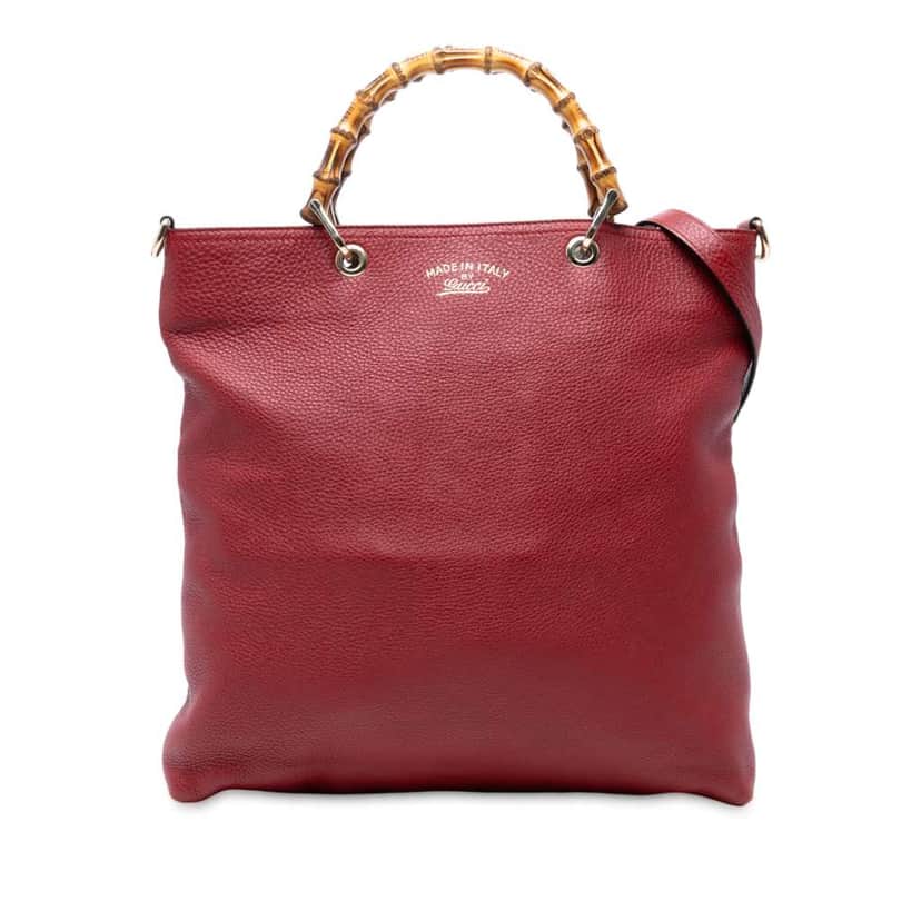 Gucci Tall Leather Bamboo Shopper Tote Red Leather Good condition - Front View