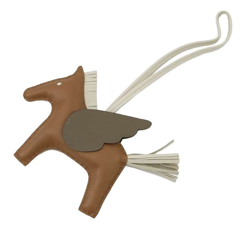 Hermès Milo Lambskin and Swift Grigri Rodeo Pegase Bag Charm PM Brown Leather Good condition - Front View