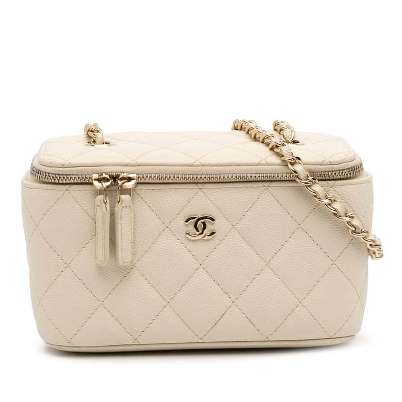 Chanel CC Quilted Lambskin Vanity Case White Leather Good condition - Front View