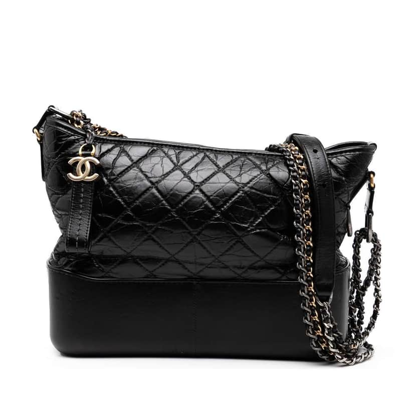 Chanel Medium Aged Calfskin Gabrielle Crossbody Black Leather Good condition - Front View