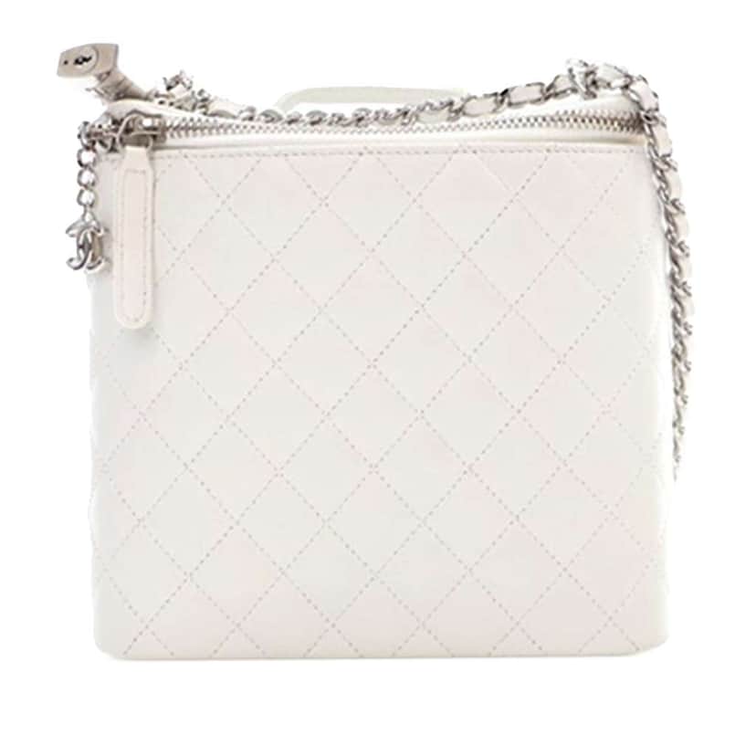 Chanel Large Quilted Lambskin Top Handle Jewelry Box With Chain White Leather Good condition - Front View