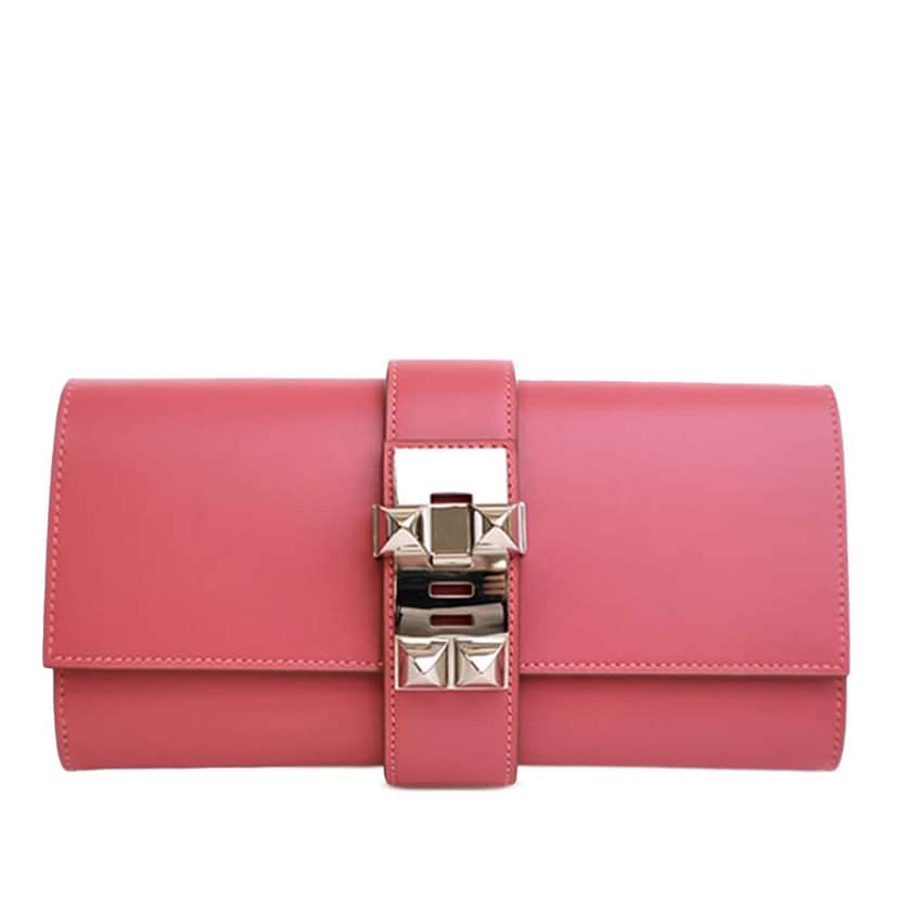 Hermès Tadelakt Medor Clutch 23 Pink Leather Good condition - Front View