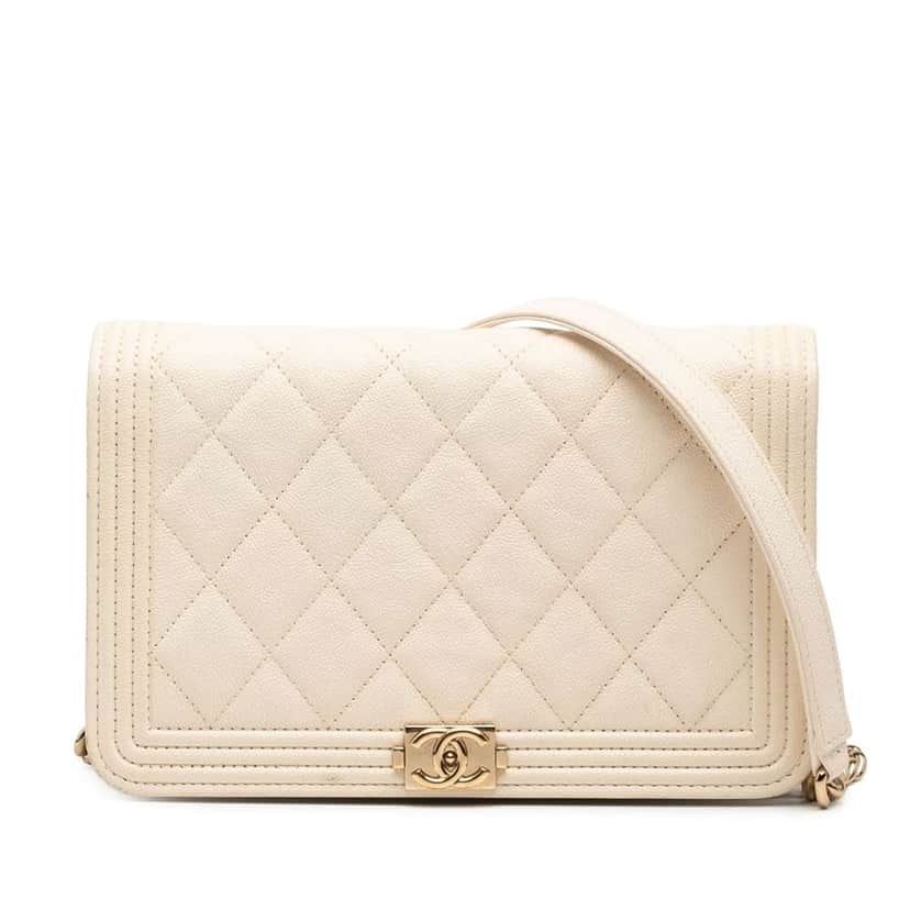Chanel Quilted Caviar Boy Wallet on Chain White Leather Good condition - Front View