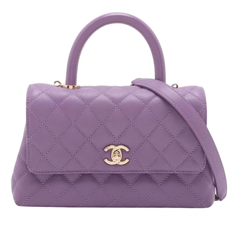 Chanel Mini Caviar Coco Top Handle Bag Purple Leather Good condition - Front View