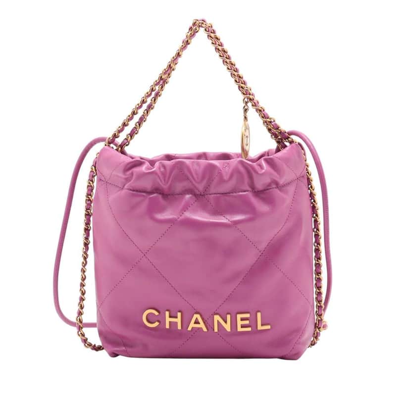 Chanel Mini Shiny Calfskin 22 Handbag Purple Leather Good condition - Front View