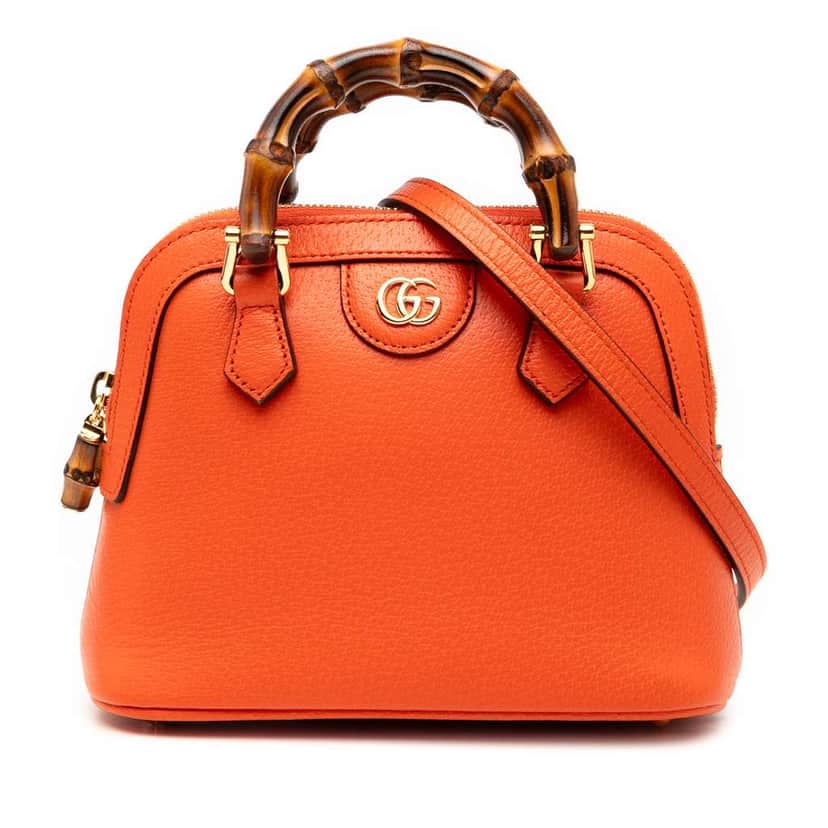 Gucci Mini Dollar Calfskin Bamboo Diana Dome Satchel Orange Leather Very good condition - Front View