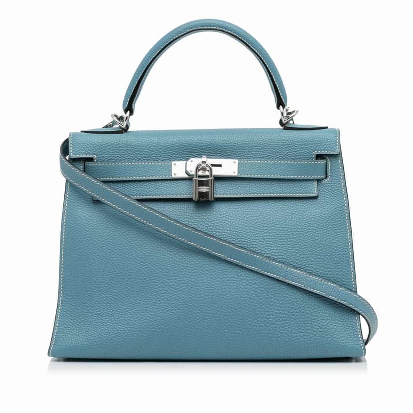 Hermès Togo Kelly Sellier Mou 28 Blue Leather Good condition - Front View