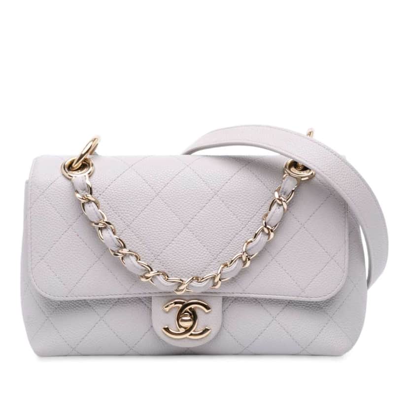 Chanel Small Stitched Caviar City Walk Flap White Leather Very good condition - Front View