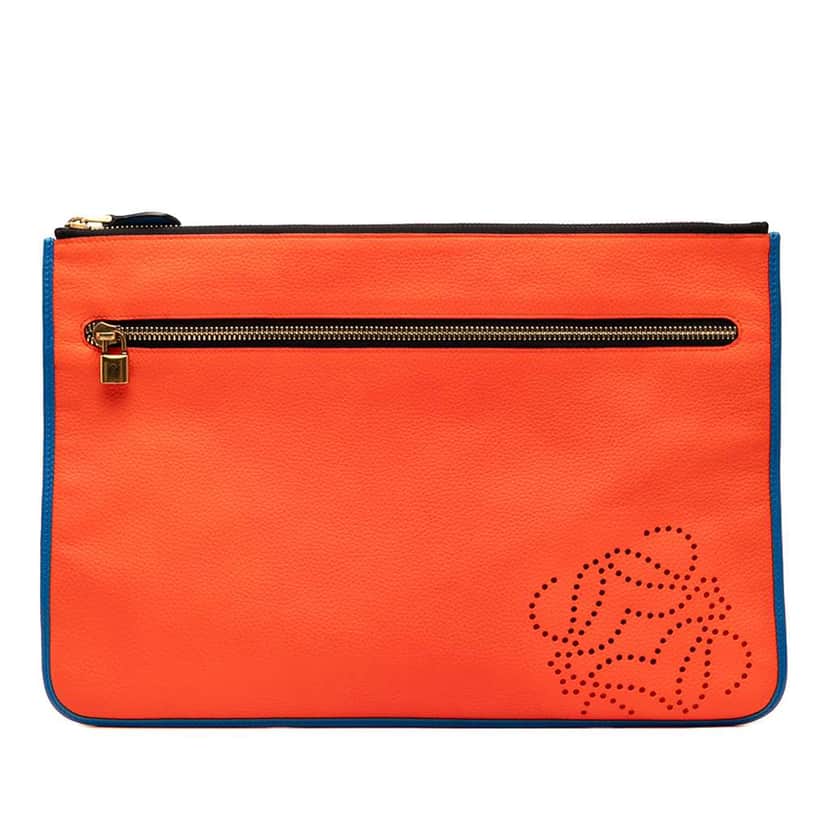 Loewe Multicolor Leather Anagram Clutch Orange Leather Good condition - Front View