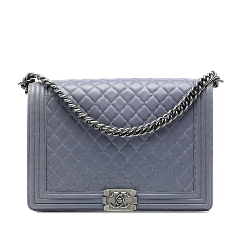 Chanel Large Quilted Lambskin Boy Flap Grey Leather Good condition - Front View