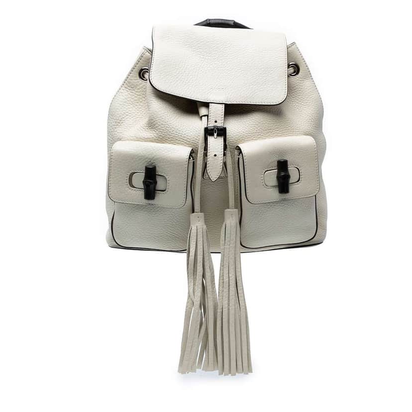 Gucci Leather Bamboo Tassel Backpack White Leather Good condition - Front View
