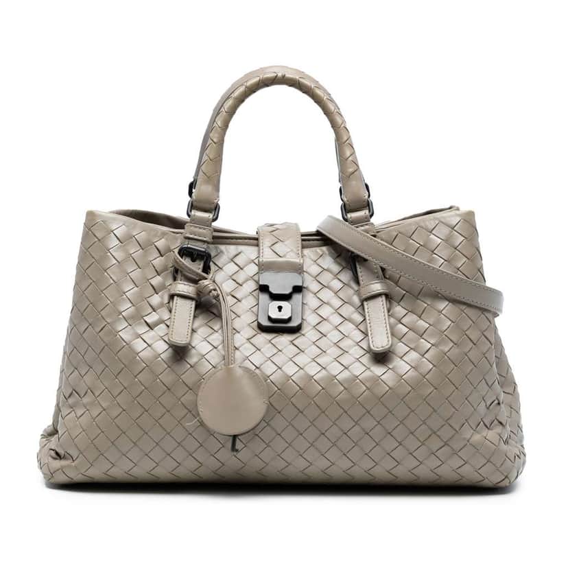 Bottega Veneta Small Nappa Intrecciato Roma Satchel Grey Leather Good condition - Front View
