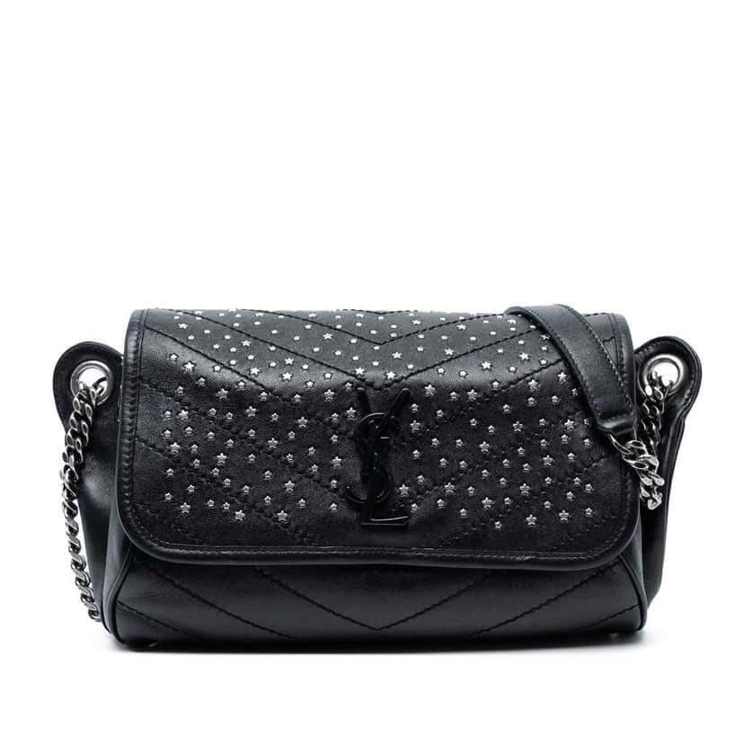 Saint Laurent Studded Calfskin Stardust Monogram Niki Body Bag Black Leather Good condition - Front View