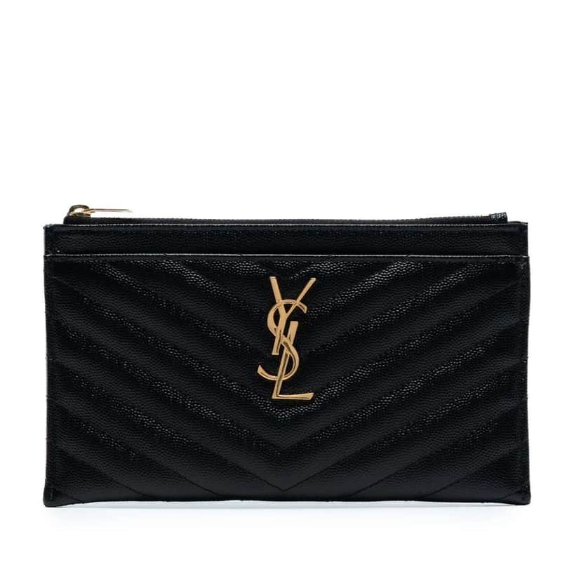 Saint Laurent Grain De Poudre Chevron Monogram Bill Pouch Black Leather Good condition - Front View