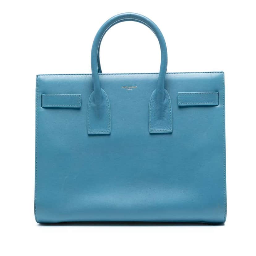 Saint Laurent Small Leather Sac De Jour Satchel Blue Leather Good condition - Front View